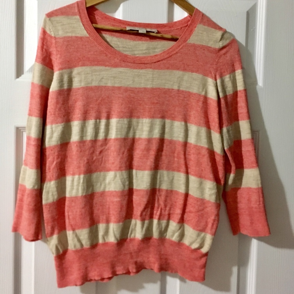 Loft size S pink and beige striped sweater